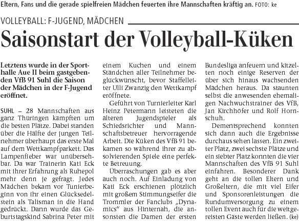 Tunier 1 Text F-Jugend VfB 91 Suhl
